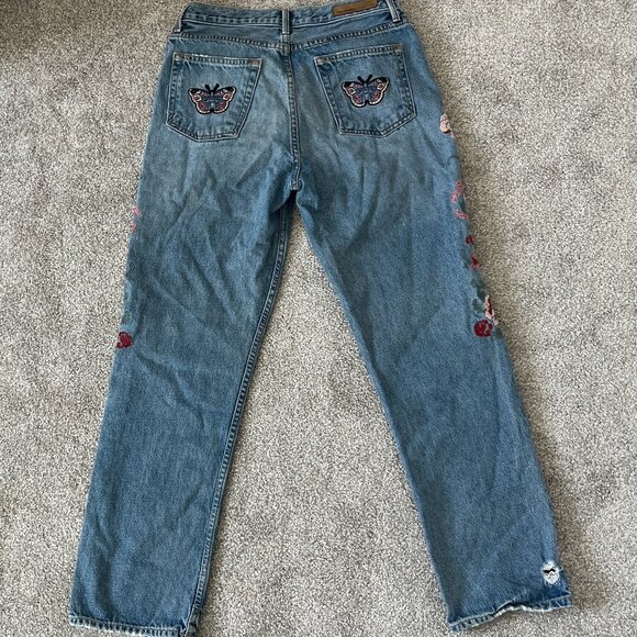 GRLFRND Denim Jeans with Butterfly and Floral Embroidery - Picture 1 of 5